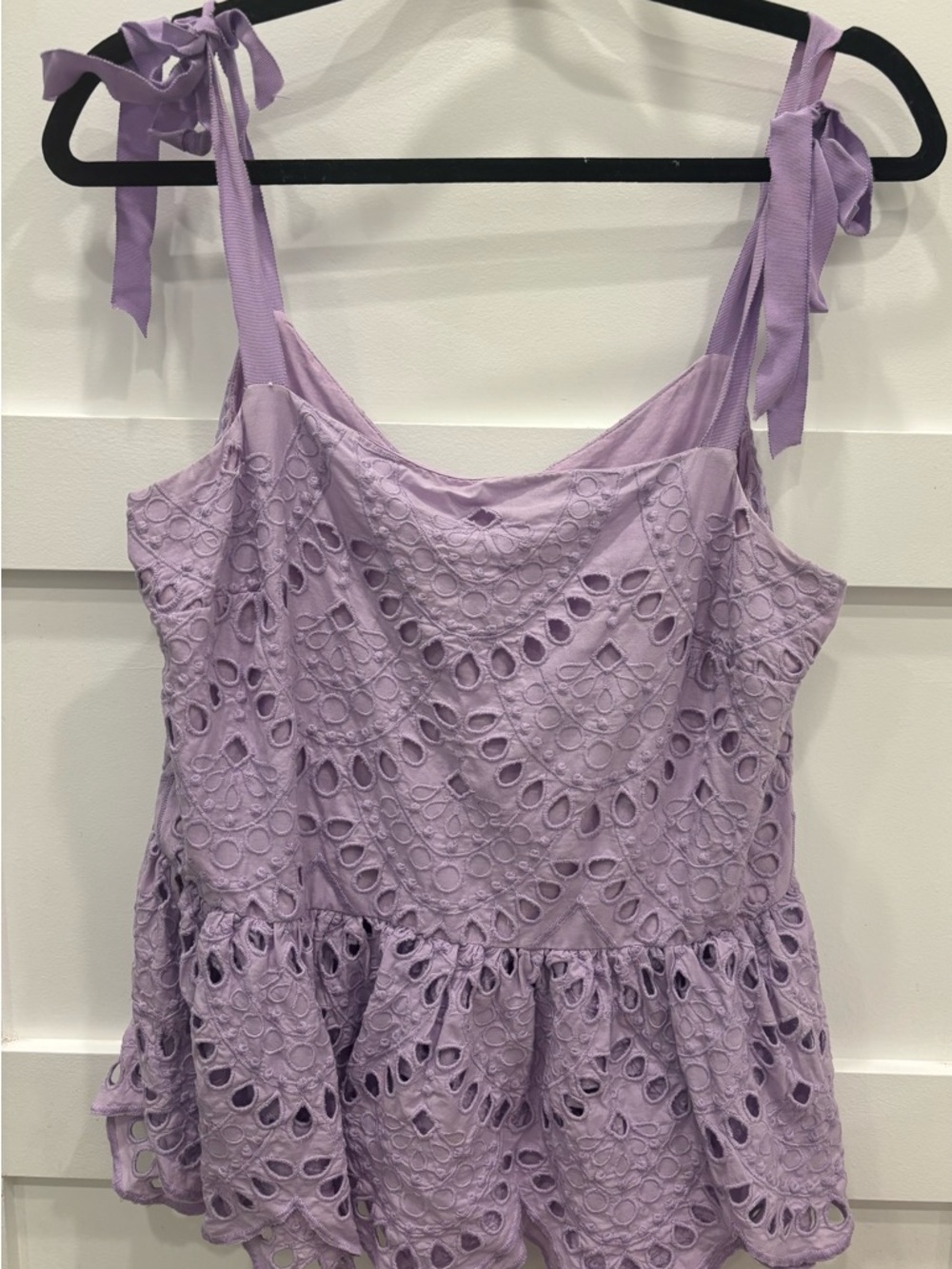J. Crew Adjustable Tie Lavender Eyelet Peplum Top